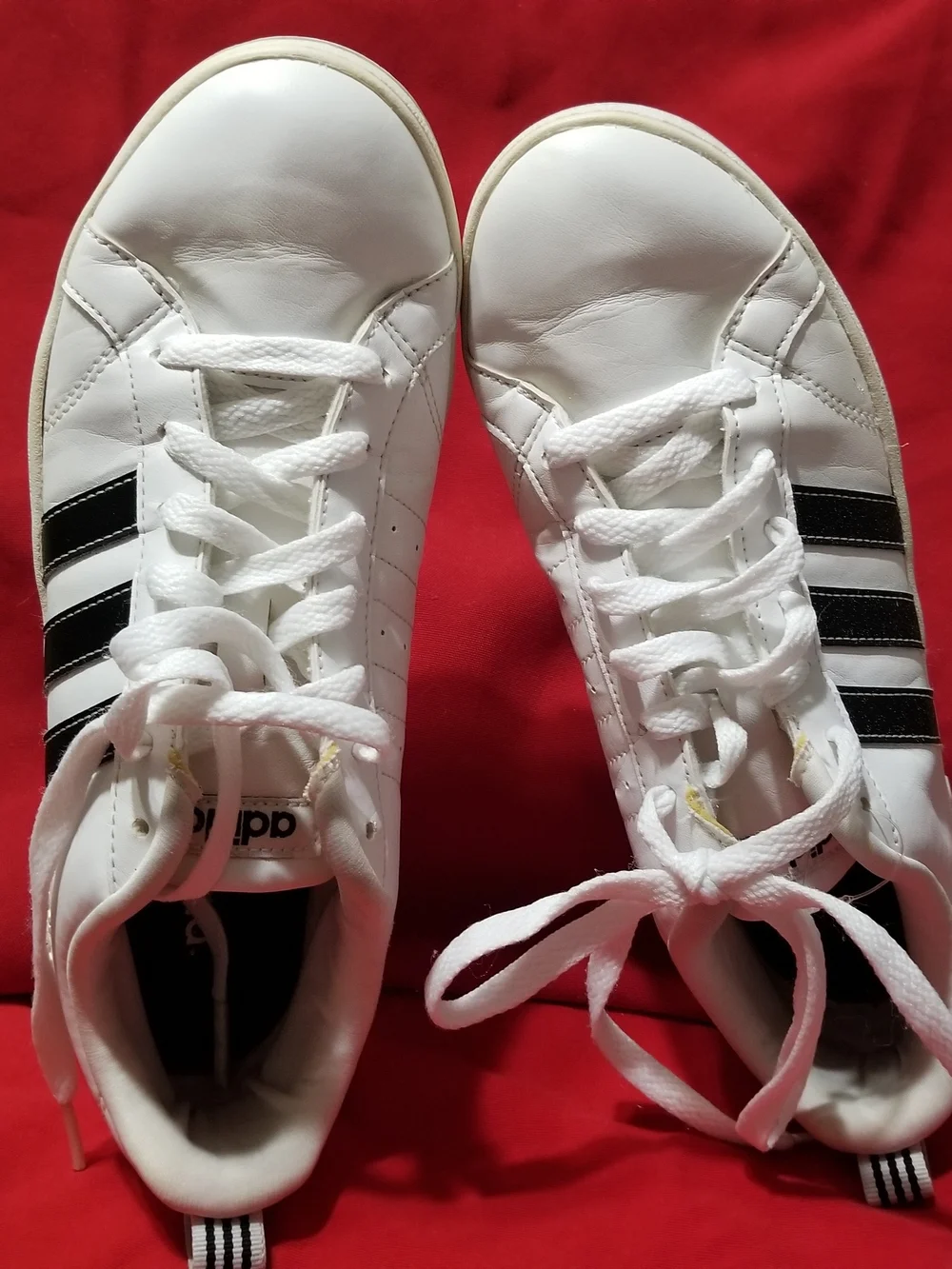 Adidas Adult Size 6 White Neo Baseline Sneakers with Black Three-Stripes